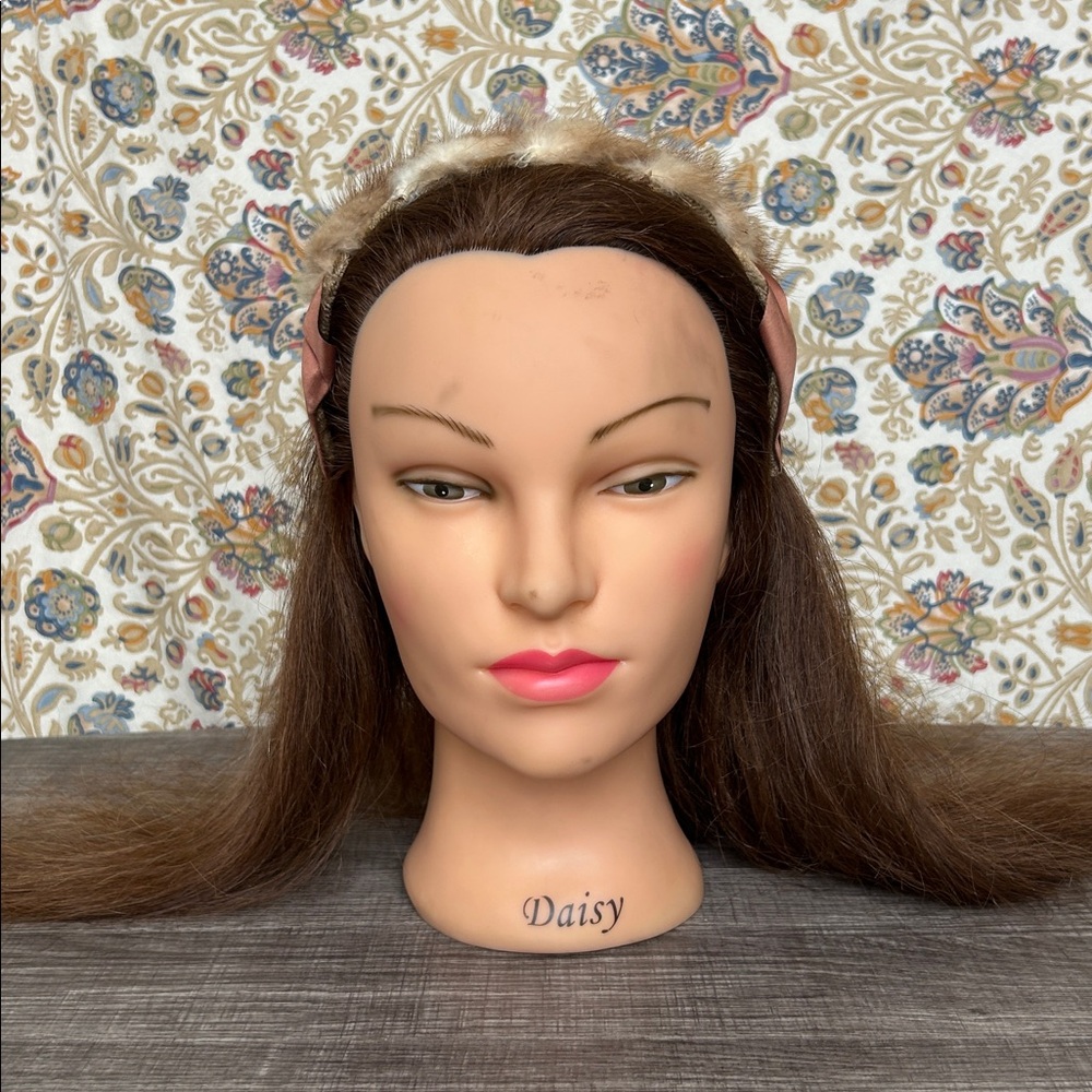 Vintage Mink Headband‎ with Mauve/Brown Satin Lattice/Cage Design Church Plays - Picture 12 of 16